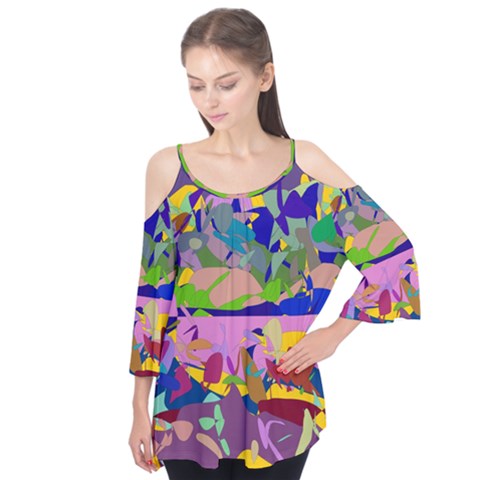 Shapes In Retro Colors         Flutter Sleeve Tee by LalyLauraFLM