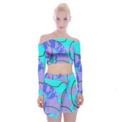 Purple Blue Shapes                 Off Shoulder Top With Skirt Set