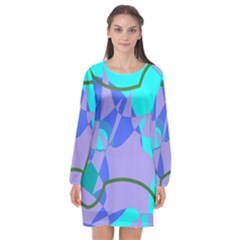 Purple Blue Shapes        Long Sleeve Chiffon Shift Dress