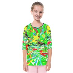 Colorful Painting On A Green Background          Kids  Quarter Sleeve Raglan Tee