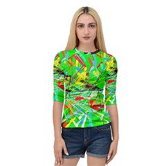 Colorful Painting On A Green Background        Women s Quarter Sleeve Raglan Tee