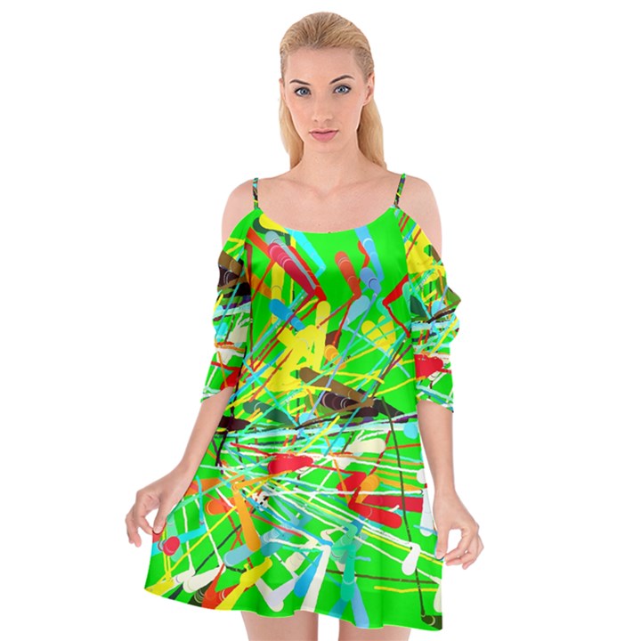 Colorful painting on a green background       Cutout Spaghetti Strap Chiffon Dress