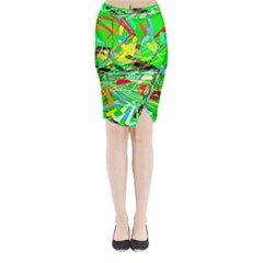 Colorful Painting On A Green Background        Midi Wrap Pencil Skirt by LalyLauraFLM