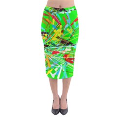 Colorful Painting On A Green Background                Midi Pencil Skirt by LalyLauraFLM