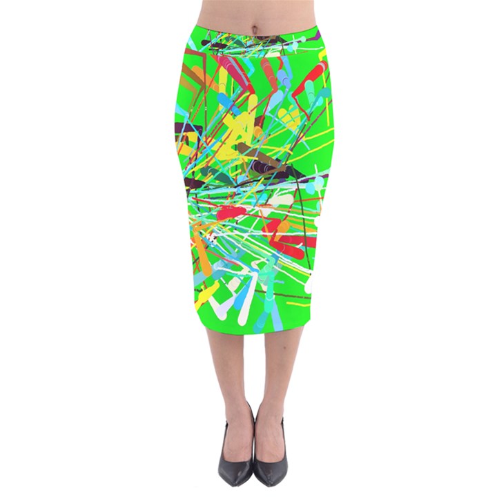 Colorful painting on a green background                Velvet Pencil Skirt