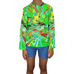 Colorful Painting On A Green Background               Kid s Long Sleeve Swimwear by LalyLauraFLM