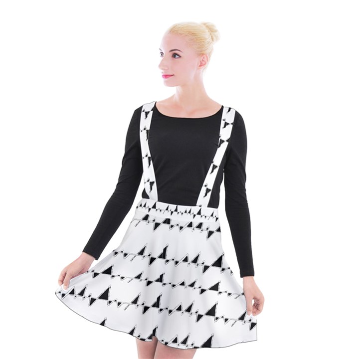 Black And White Wavy Stripes Pattern Suspender Skater Skirt