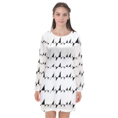 Black And White Wavy Stripes Pattern Long Sleeve Chiffon Shift Dress 