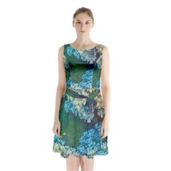 Fractal Formula Abstract Backdrop Sleeveless Waist Tie Chiffon Dress