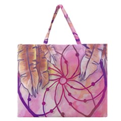 Watercolor Cute Dreamcatcher With Feathers Background Zipper Large Tote Bag by TastefulDesigns