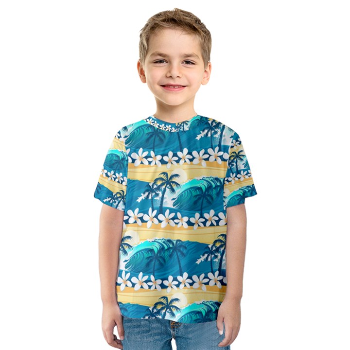 Tropical Surfing Palm Tree Kids  Sport Mesh Tee