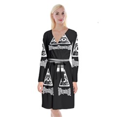 Illuminati Long Sleeve Velvet Front Wrap Dress