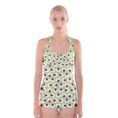 Ladybugs Pattern Boyleg Halter Swimsuit  by linceazul