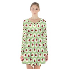 Ladybugs Pattern Long Sleeve Velvet V-neck Dress by linceazul