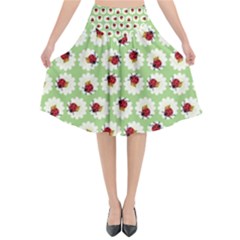 Ladybugs Pattern Flared Midi Skirt