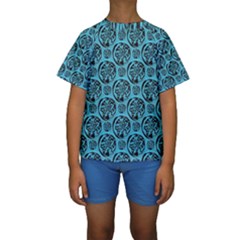 Turquoise Pattern Kids  Short Sleeve Swimwear by linceazul