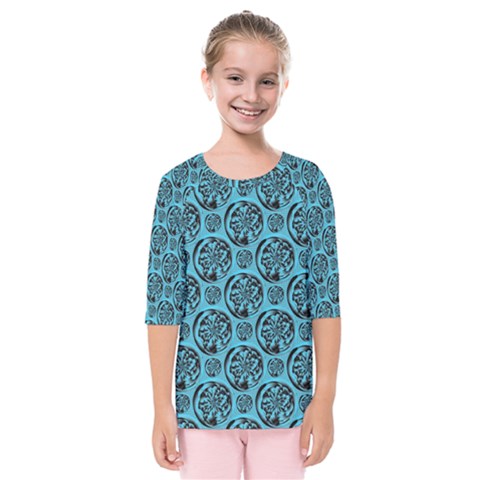 Turquoise Pattern Kids  Quarter Sleeve Raglan Tee by linceazul