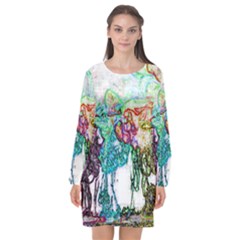 Colors Long Sleeve Chiffon Shift Dress 