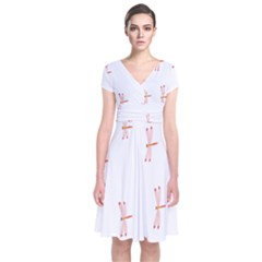 Animal Dragonfly Fly Pink Short Sleeve Front Wrap Dress by Mariart