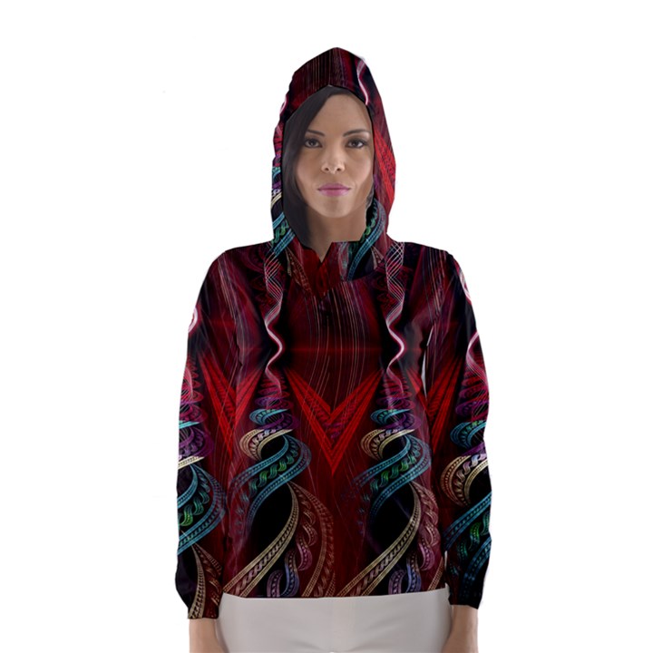 Artistic Blue Gold Red Hooded Wind Breaker (Women)