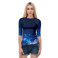 Abstract Musical Notes Purple Blue Quarter Sleeve Tee