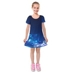 Abstract Musical Notes Purple Blue Kids  Short Sleeve Velvet Dress by Mariart