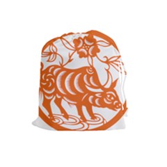 Chinese Zodiac Cow Star Orange Drawstring Pouches (large) 