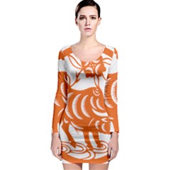 Chinese Zodiac Cow Star Orange Long Sleeve Bodycon Dress by Mariart