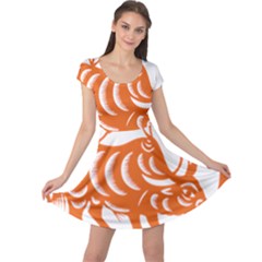 Chinese Zodiac Cow Star Orange Cap Sleeve Dresses by Mariart