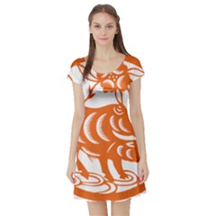 Chinese Zodiac Cow Star Orange Short Sleeve Skater Dress by Mariart