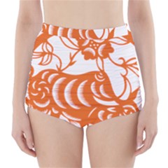 Chinese Zodiac Cow Star Orange High-waisted Bikini Bottoms by Mariart