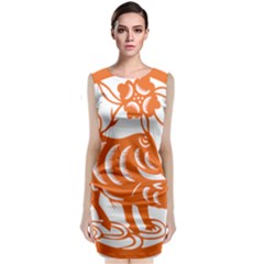 Chinese Zodiac Cow Star Orange Sleeveless Velvet Midi Dress by Mariart