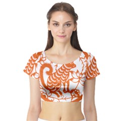 Chinese Zodiac Dog Star Orange Short Sleeve Crop Top (tight Fit) by Mariart