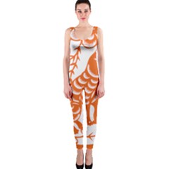 Chinese Zodiac Dog Star Orange Onepiece Catsuit by Mariart