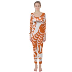 Chinese Zodiac Dog Star Orange Long Sleeve Catsuit by Mariart