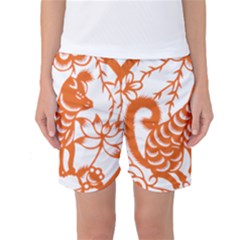 Chinese Zodiac Dog Star Orange Women s Basketball Shorts by Mariart