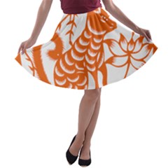 Chinese Zodiac Dog Star Orange A-line Skater Skirt by Mariart