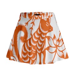 Chinese Zodiac Dog Star Orange Mini Flare Skirt by Mariart