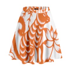 Chinese Zodiac Dog Star Orange High Waist Skirt by Mariart