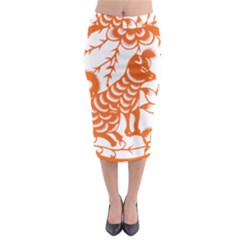 Chinese Zodiac Dog Star Orange Midi Pencil Skirt by Mariart