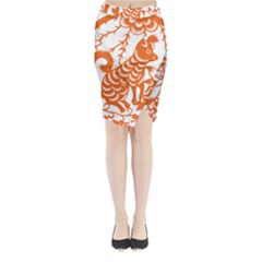 Chinese Zodiac Dog Star Orange Midi Wrap Pencil Skirt by Mariart