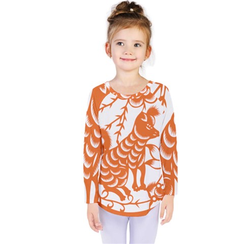 Chinese Zodiac Dog Star Orange Kids  Long Sleeve Tee by Mariart