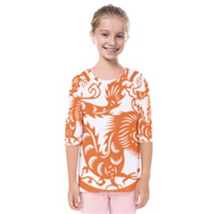 Chinese Zodiac Dragon Star Orange Kids  Quarter Sleeve Raglan Tee