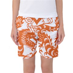 Chinese Zodiac Dragon Star Orange Women s Basketball Shorts by Mariart