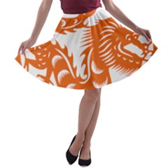 Chinese Zodiac Dragon Star Orange A-line Skater Skirt by Mariart