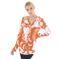 Chinese Zodiac Dragon Star Orange Women s Tie Up Tee by Mariart