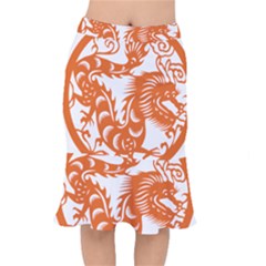 Chinese Zodiac Dragon Star Orange Mermaid Skirt