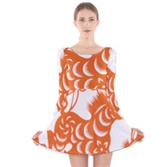 Chinese Zodiac Horoscope Horse Zhorse Star Orangeicon Long Sleeve Velvet Skater Dress by Mariart