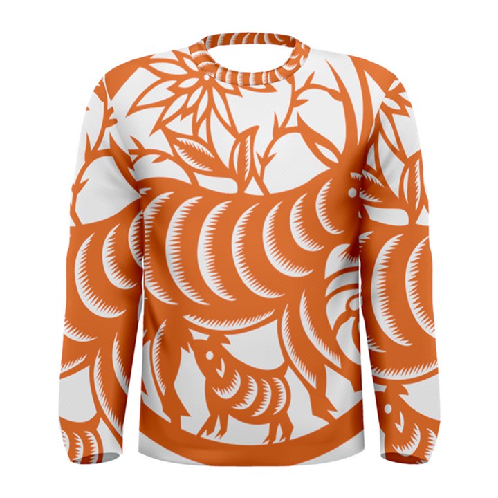 Chinese Zodiac Goat Star Orange Men s Long Sleeve Tee