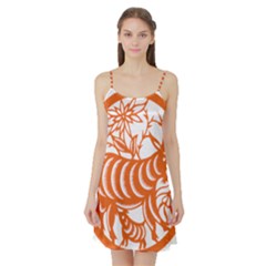 Chinese Zodiac Goat Star Orange Satin Night Slip by Mariart